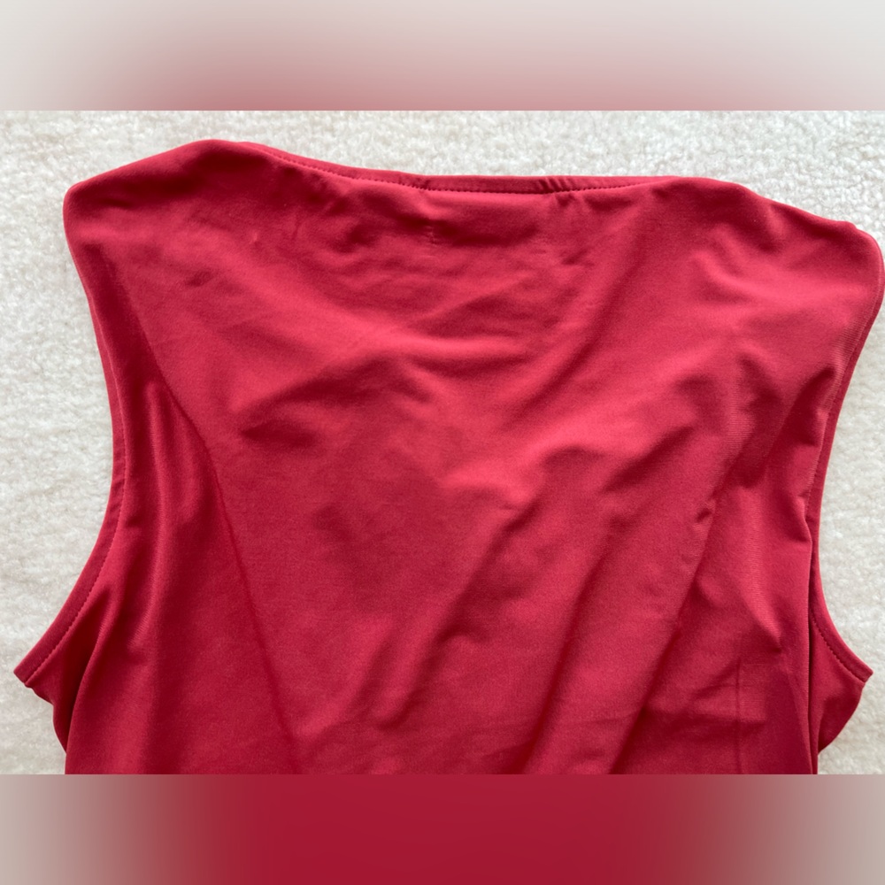 NY&Co Terracotta Dark Plush Sleeveless Top Ruched in the Front Sides Blouse - Picture 3 of 5